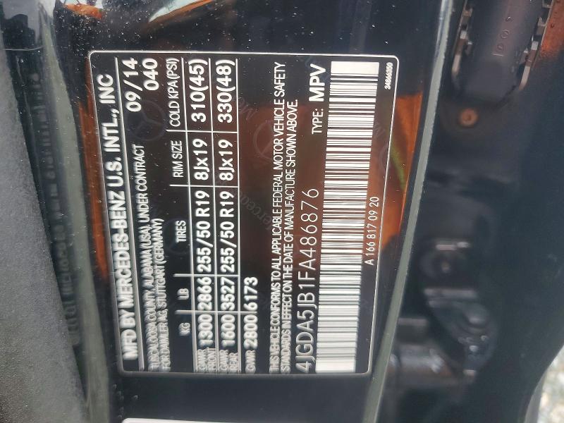 99803625 :رقم المزاد ، 4JGDA5JB1FA486876 vin ، 2015 Mercedes-benz Ml مزاد بيع
