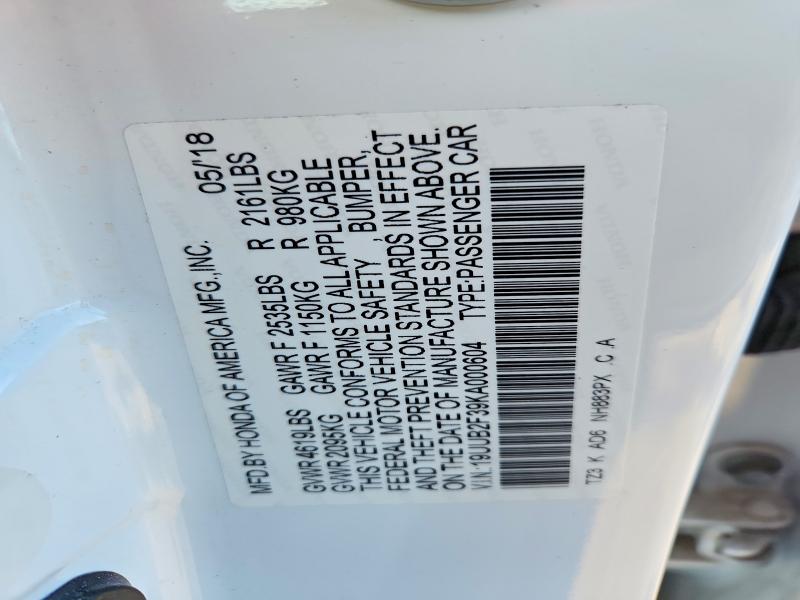 Aukcja sprzedaży 2019 Acura Tlx, vin: 19UUB2F39KA000604, numer aukcji: 74204195