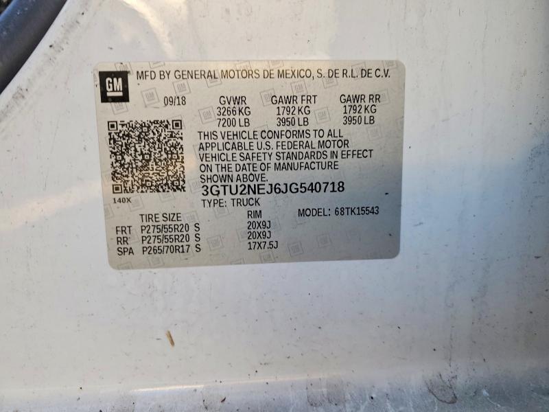 2018 Gmc Sierra მანქანა იყიდება აუქციონზე, vin: 3GTU2NEJ6JG540718, აუქციონის ნომერი: 72648865