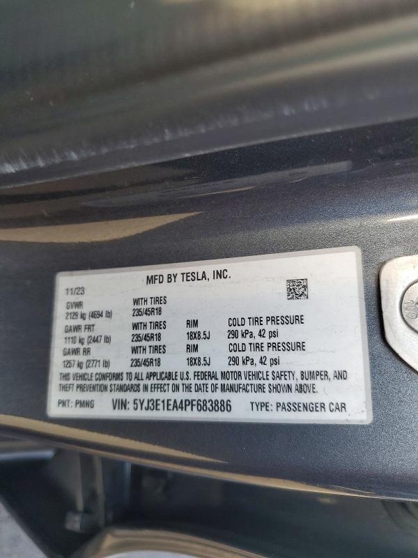 Aukcja sprzedaży 2023 Tesla Model 3, vin: 5YJ3E1EA4PF683886, numer aukcji: 75294055