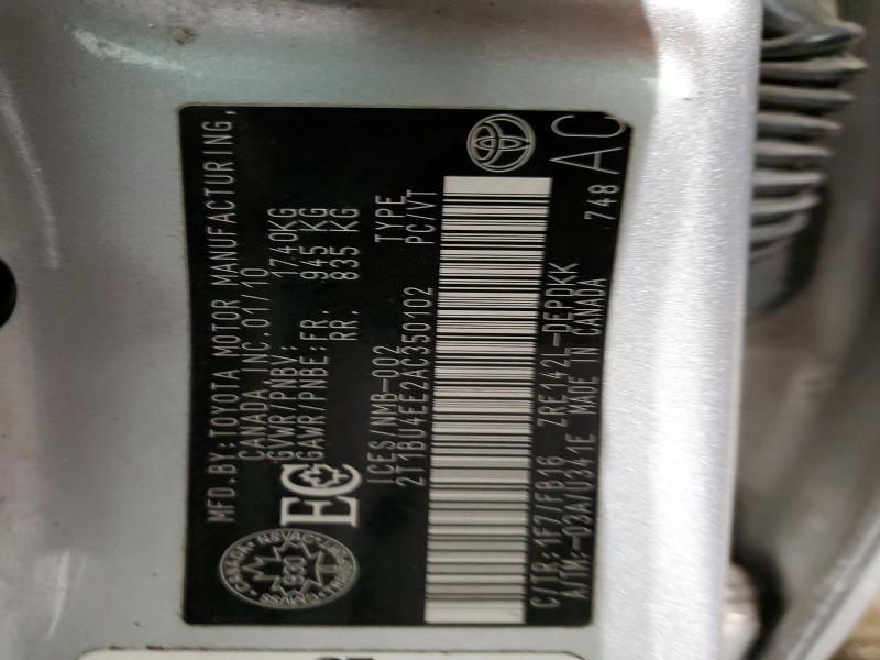 Aukcja sprzedaży 2010 Toyota Corolla, vin: 2T1BU4EE2AC350102, numer aukcji: 72828065