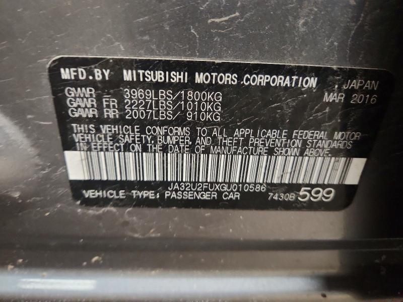 Aukcja sprzedaży 2016 Mitsubishi Lancer, vin: JA32U2FUXGU010586, numer aukcji: 73548665