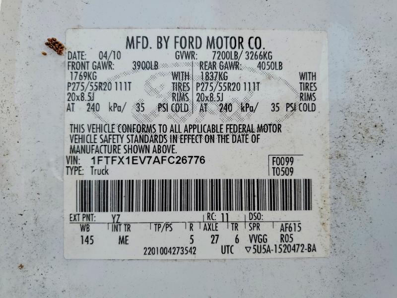 Aukcja sprzedaży 2010 Ford F150 Super, vin: 1FTFX1EV7AFC26776, numer aukcji: 99019025