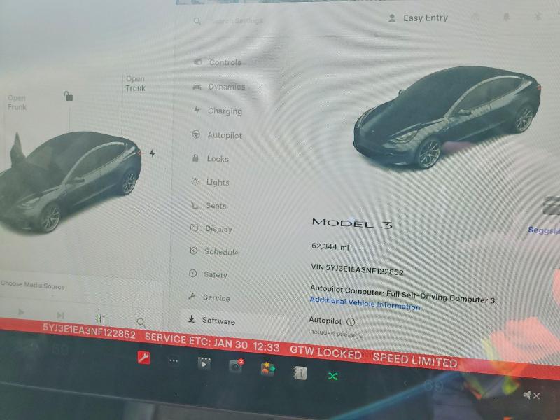 Aukcja sprzedaży 2022 Tesla Model 3, vin: 5YJ3E1EA3NF122852, numer aukcji: 73397705