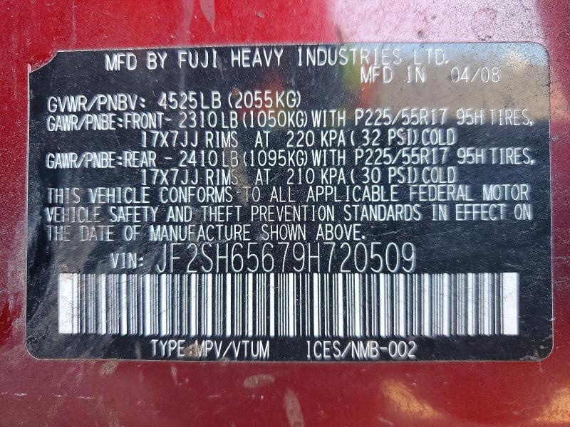 Aukcja sprzedaży 2009 Subaru Forester, vin: JF2SH65679H720509, numer aukcji: 74923875