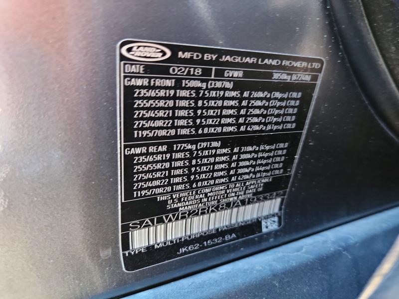 Продаж на аукціоні авто 2018 Land Rover Range Rove, vin: SALWR2RK8JA193342, номер лоту: 72647375