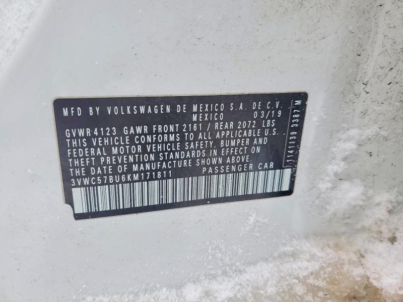 2019 Volkswagen Jetta მანქანა იყიდება აუქციონზე, vin: 3VWC57BU6KM171811, აუქციონის ნომერი: 74748405