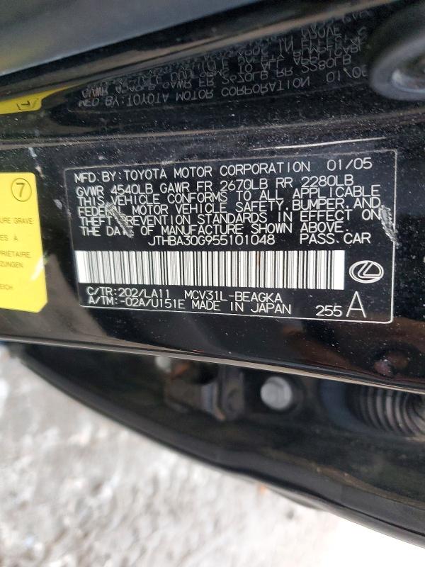 73057375 :رقم المزاد ، JTHBA30G955101048 vin ، 2005 Lexus Es مزاد بيع