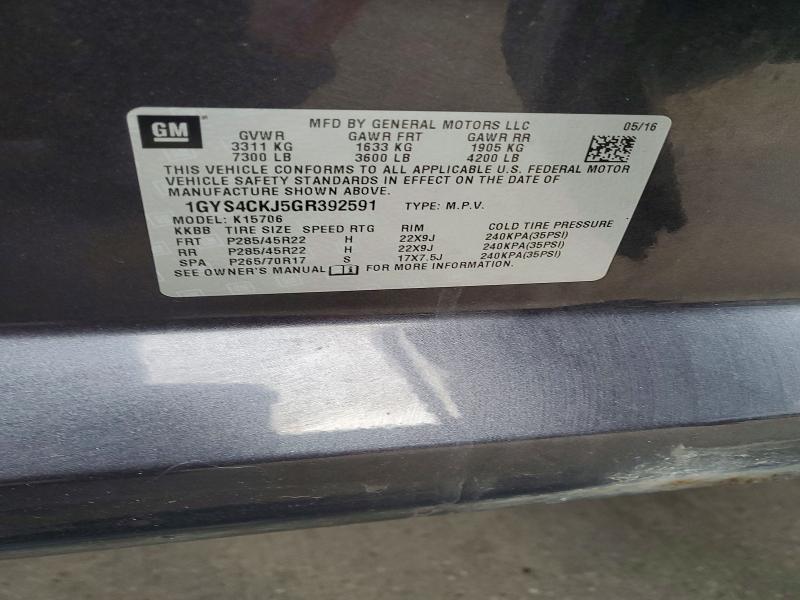 98267615 :رقم المزاد ، 1GYS4CKJ5GR392591 vin ، 2016 Cadillac Escalade مزاد بيع