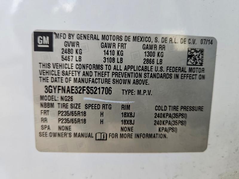 Aukcja sprzedaży 2015 Cadillac Srx, vin: 3GYFNAE32FS521706, numer aukcji: 72244575
