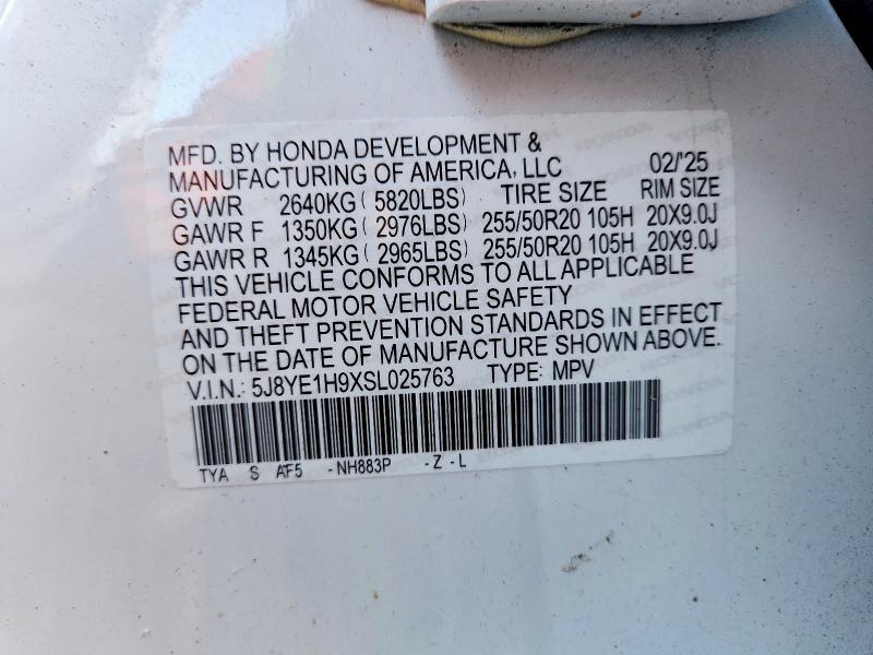 97534705 :رقم المزاد ، 5J8YE1H9XSL025763 vin ، 2025 Acura Mdx A-spec مزاد بيع