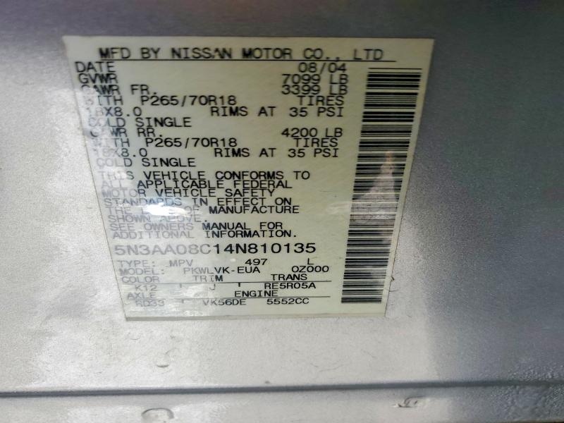 Продаж на аукціоні авто 2004 Infiniti Qx56, vin: 5N3AA08C14N810135, номер лоту: 74801885