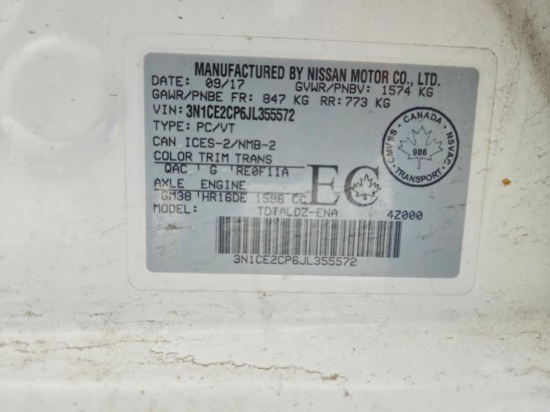 2018 Nissan Versa Note მანქანა იყიდება აუქციონზე, vin: 3N1CE2CP6JL355572, აუქციონის ნომერი: 99096725