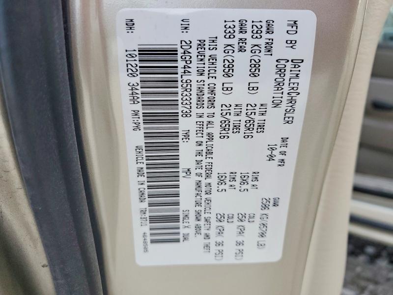 Aukcja sprzedaży 2005 Dodge Grand Caravan, vin: 2D4GP44L95R333738, numer aukcji: 73099575
