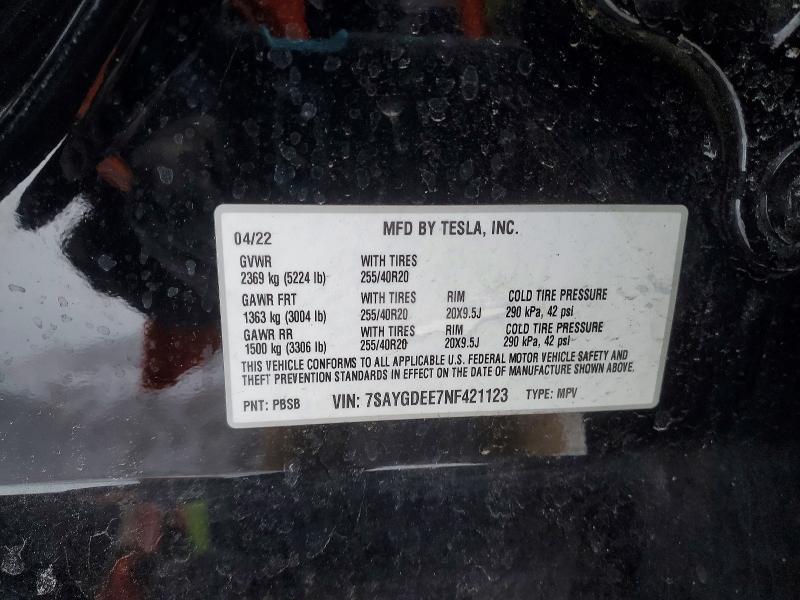 Aukcja sprzedaży 2022 Tesla Model Y, vin: 7SAYGDEE7NF421123, numer aukcji: 74368805