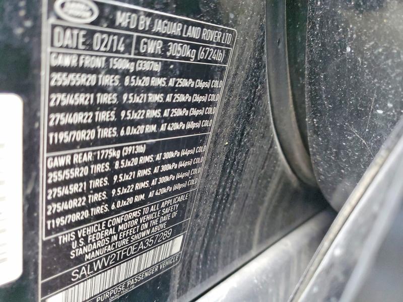 Aukcja sprzedaży 2014 Land Rover Range Rover Sport, vin: SALWV2TF0EA357289, numer aukcji: 72240205