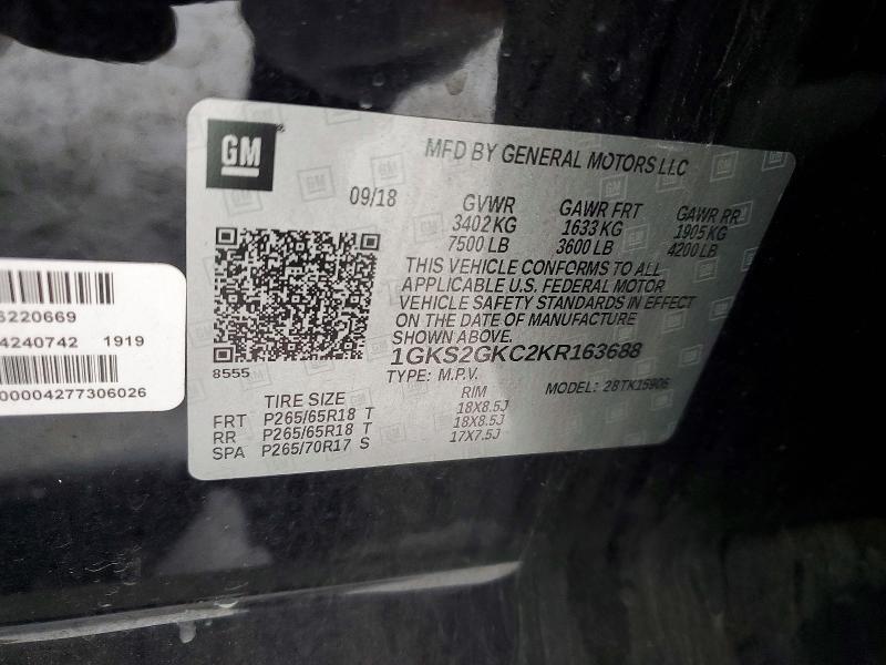 Продаж на аукціоні авто 2019 Gmc Yukon Xl, vin: 1GKS2GKC2KR163688, номер лоту: 73263325