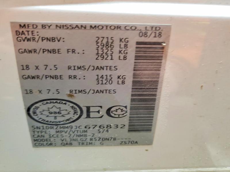 Продаж на аукціоні авто 2018 Nissan Pathfinder, vin: 5N1DR2MM9JC676832, номер лоту: 72958015