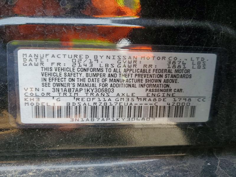 Продажа на аукционе авто 2019 Nissan Sentra, vin: 3N1AB7AP1KY306803, номер лота: 75221115
