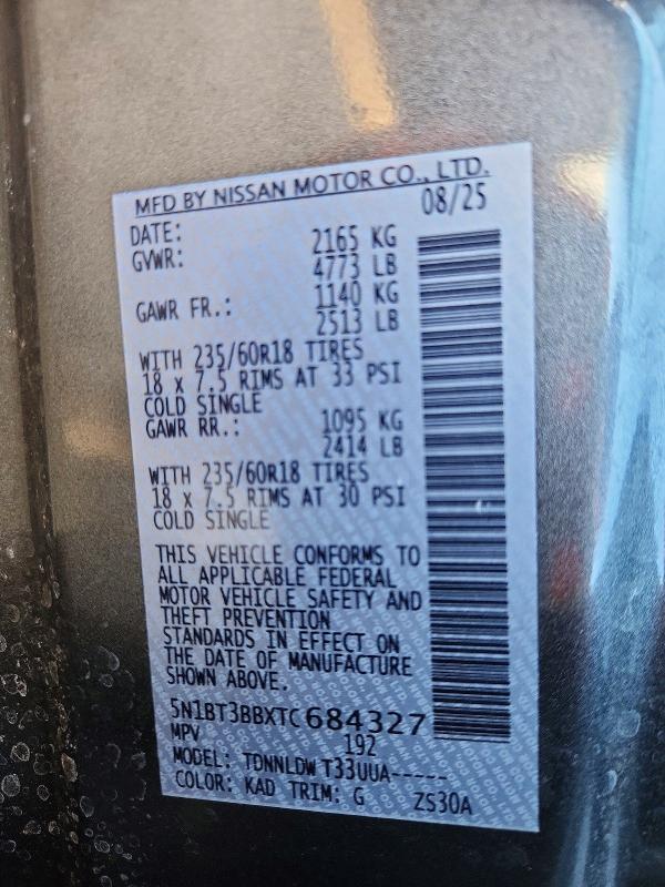 Продажа на аукционе авто 2026 Nissan Rogue, vin: 5N1BT3BBXTC684327, номер лота: 72670775