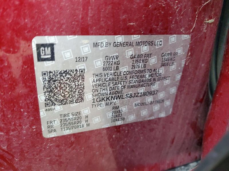 98039665 :رقم المزاد ، 1GKKNWLS8JZ180937 vin ، 2018 Gmc Acadia مزاد بيع