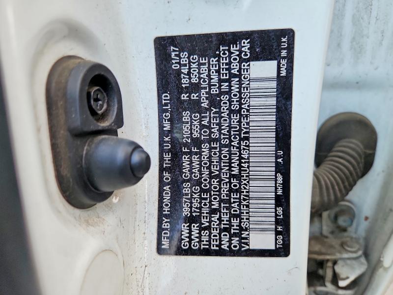 2017 Honda Civic მანქანა იყიდება აუქციონზე, vin: SHHFK7H2XHU414675, აუქციონის ნომერი: 99363115