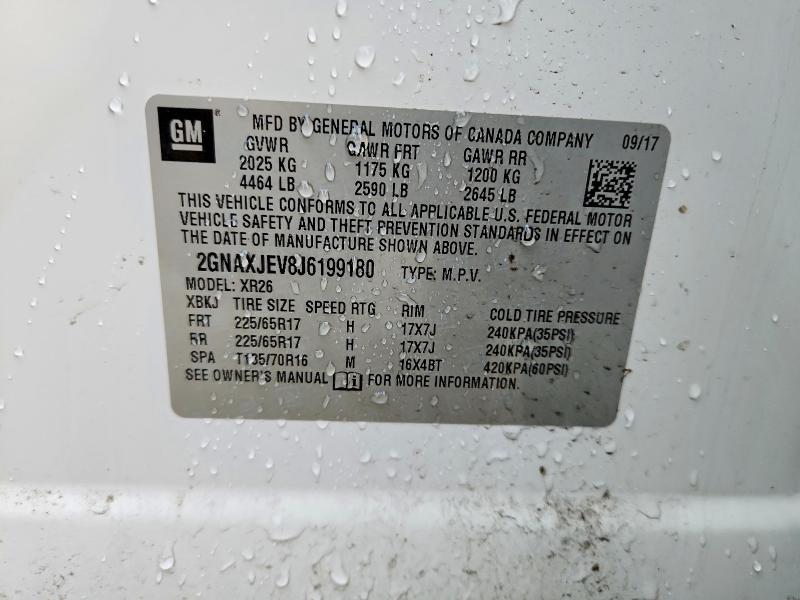 Aukcja sprzedaży 2018 Chevrolet Equinox, vin: 2GNAXJEV8J6199180, numer aukcji: 72234605