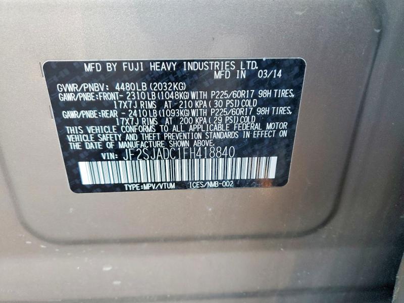 Продажа на аукционе авто 2015 Subaru Forester, vin: JF2SJADC1FH418840, номер лота: 99017565