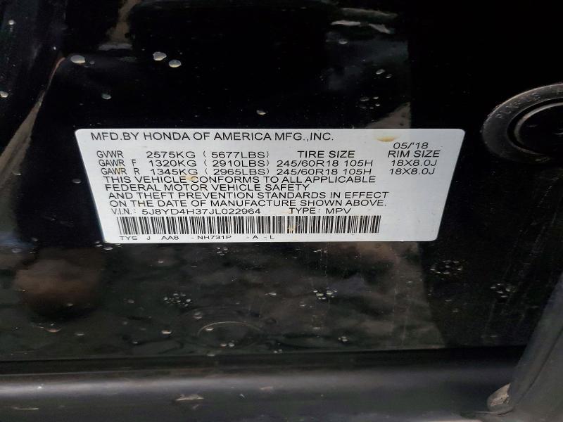 97622385 :رقم المزاد ، 5J8YD4H37JL022964 vin ، 2018 Acura Mdx مزاد بيع