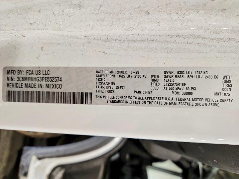 2023 Ram Promaster 3500 მანქანა იყიდება აუქციონზე, vin: 3C6MRVHG3PE552574, აუქციონის ნომერი: 73306365