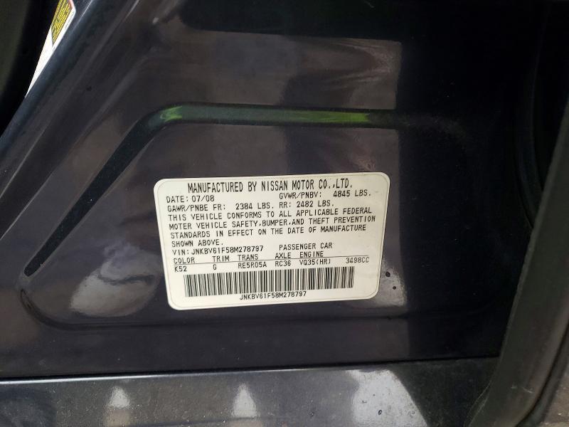 99676215 :رقم المزاد ، JNKBV61F58M278797 vin ، 2008 Infiniti G35 مزاد بيع