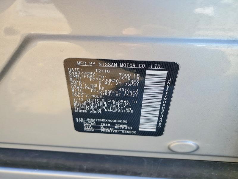 Aukcja sprzedaży 2017 Nissan Armada Sv, vin: JN8AY2NDXH9004685, numer aukcji: 74843585