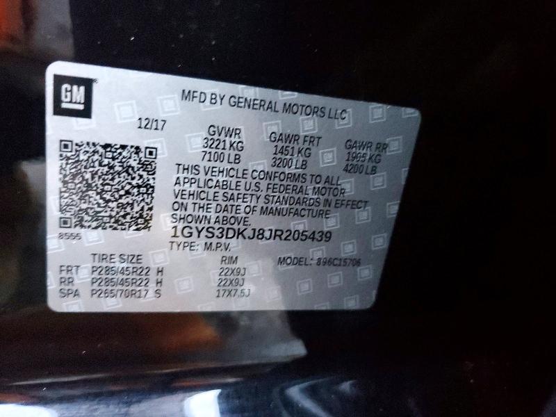 99545035 :رقم المزاد ، 1GYS3DKJ8JR205439 vin ، 2018 Cadillac Escalade مزاد بيع