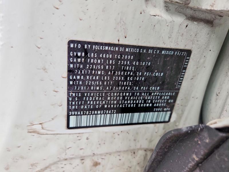 Продаж на аукціоні авто 2022 Volkswagen Taos, vin: 3VVAX7B29NM079472, номер лоту: 74620945
