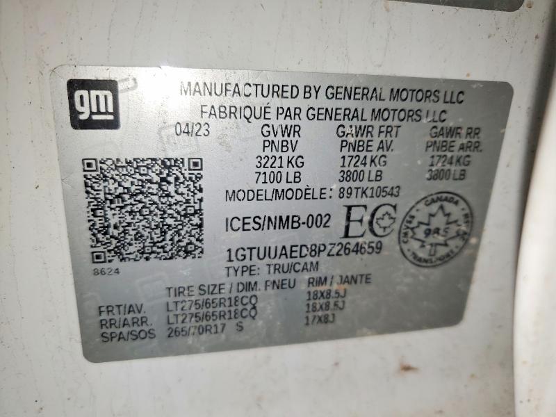 2023 Gmc Sierra მანქანა იყიდება აუქციონზე, vin: 1GTUUAED8PZ264659, აუქციონის ნომერი: 74554945