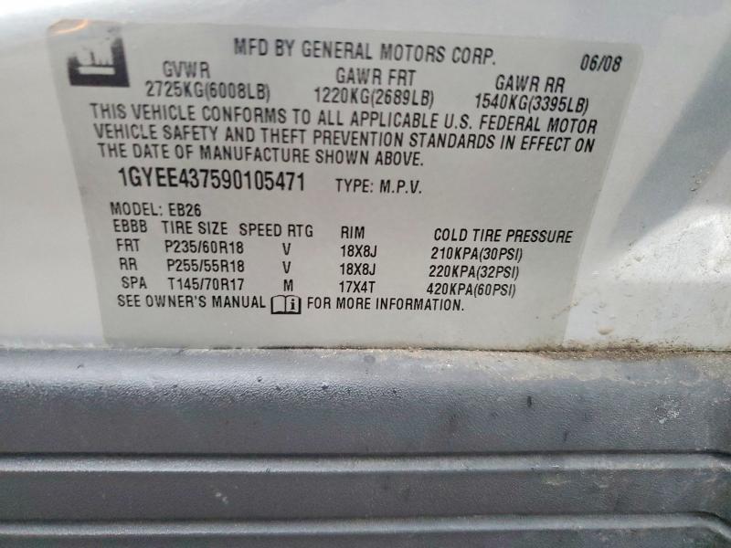2009 Cadillac Srx მანქანა იყიდება აუქციონზე, vin: 1GYEE437590105471, აუქციონის ნომერი: 99658565