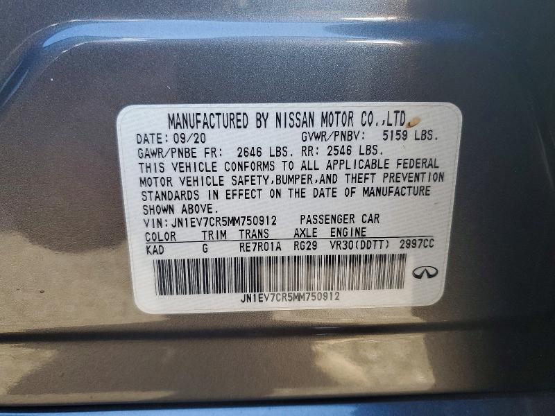 Aukcja sprzedaży 2021 Infiniti Q50, vin: JN1EV7CR5MM750912, numer aukcji: 72414825
