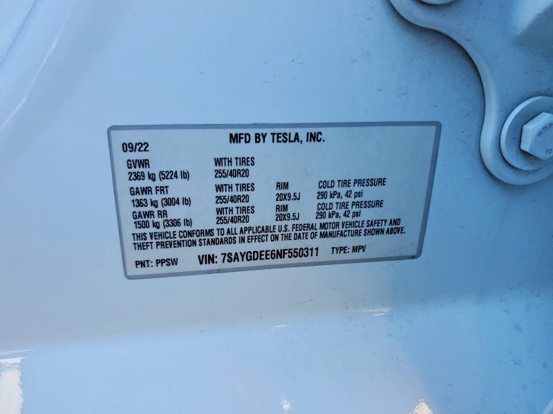 Aukcja sprzedaży 2022 Tesla Model Y, vin: 7SAYGDEE6NF550311, numer aukcji: 73887865