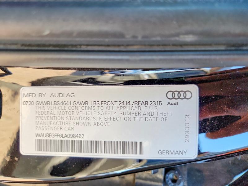 73740445 :رقم المزاد ، WAUBEGFF6LA098462 vin ، 2020 Audi A3 مزاد بيع