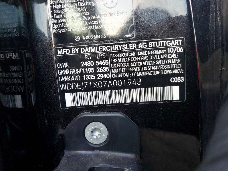 Aukcja sprzedaży 2007 Mercedes-benz Cl 550, vin: WDDEJ71X07A001943, numer aukcji: 72205315