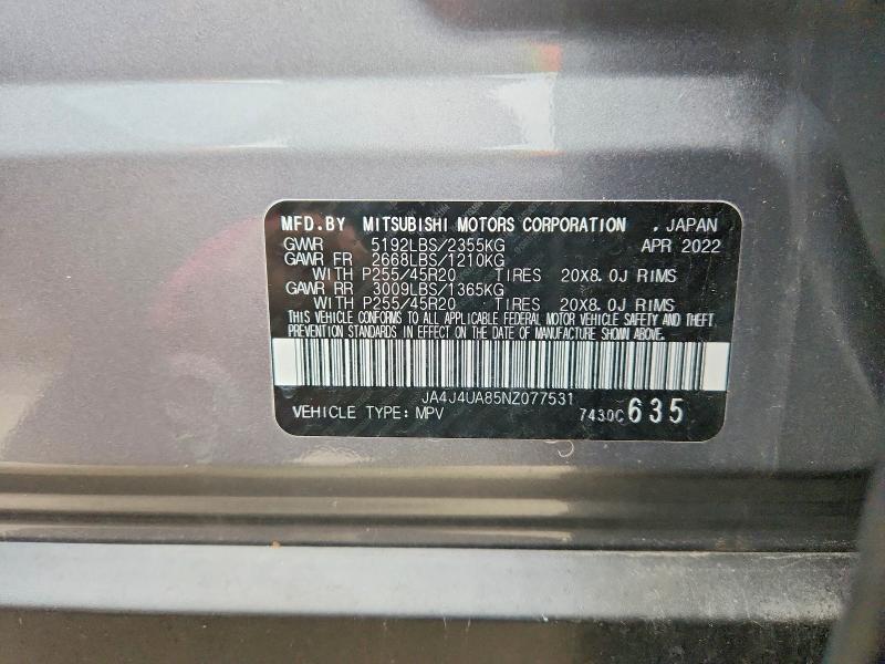 Продаж на аукціоні авто 2022 Mitsubishi Outlander, vin: JA4J4UA85NZ077531, номер лоту: 98006065