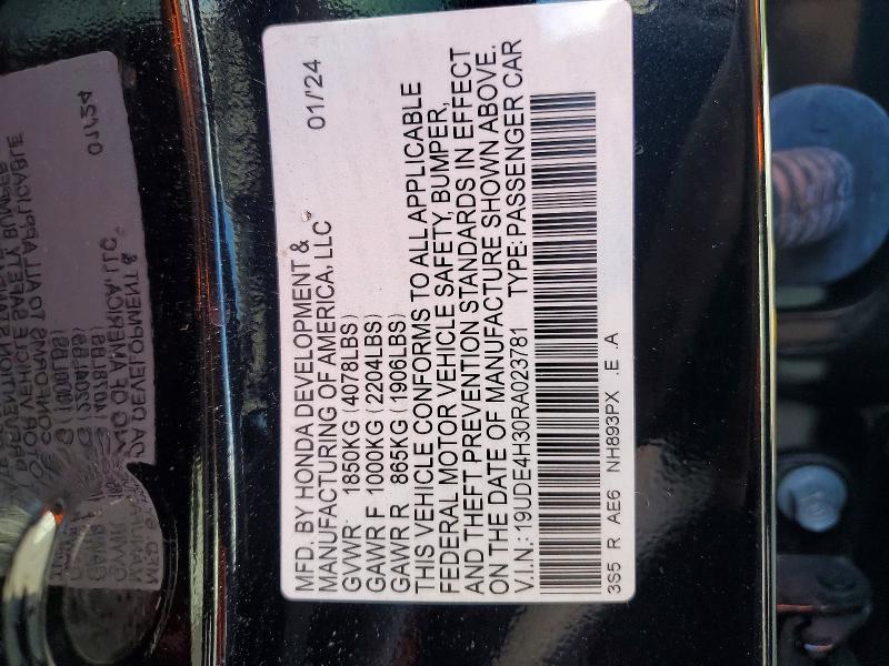 99083655 :رقم المزاد ، 19UDE4H30RA023781 vin ، 2024 Acura Integra مزاد بيع