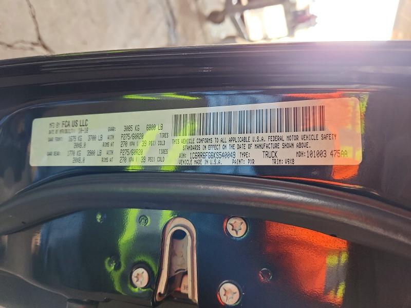 72380065 :رقم المزاد ، 1C6RR6FG6KS540049 vin ، 2019 Ram 1500 Classic مزاد بيع