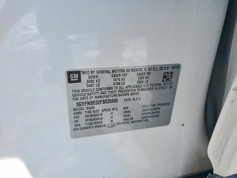 74876705 :رقم المزاد ، 3GYFNBE32FS625800 vin ، 2015 Cadillac Srx مزاد بيع