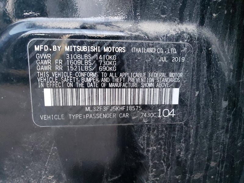 72527525 :رقم المزاد ، ML32F3FJ5KHF18575 vin ، 2019 Mitsubishi Mirage مزاد بيع