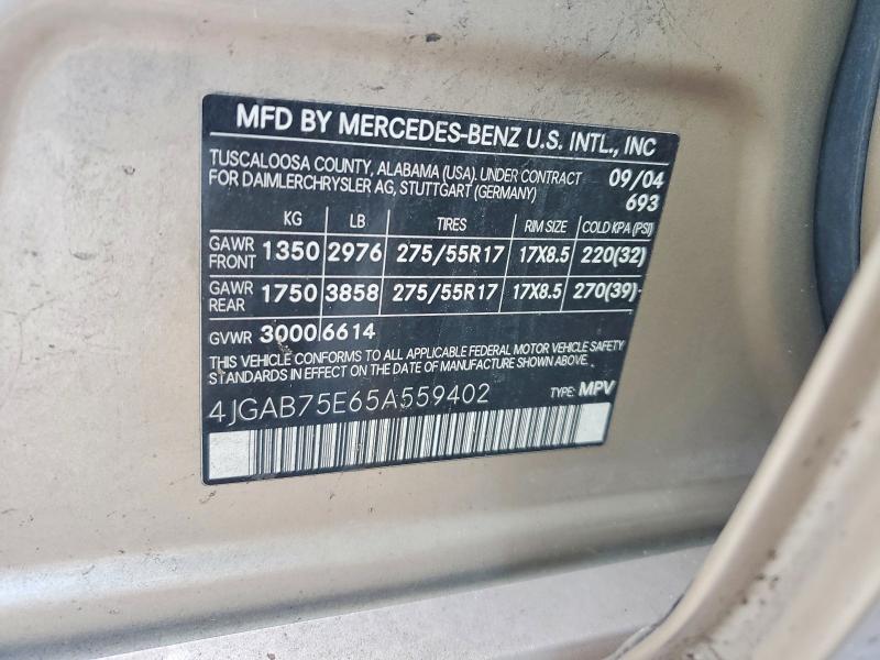 Продаж на аукціоні авто 2005 Mercedes-benz Ml 500, vin: 4JGAB75E65A559402, номер лоту: 72568115