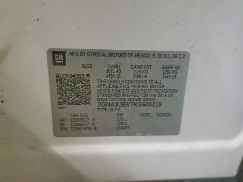Продаж на аукціоні авто 2019 Chevrolet Equinox, vin: 3GNAXJEV7KS600219, номер лоту: 98972565