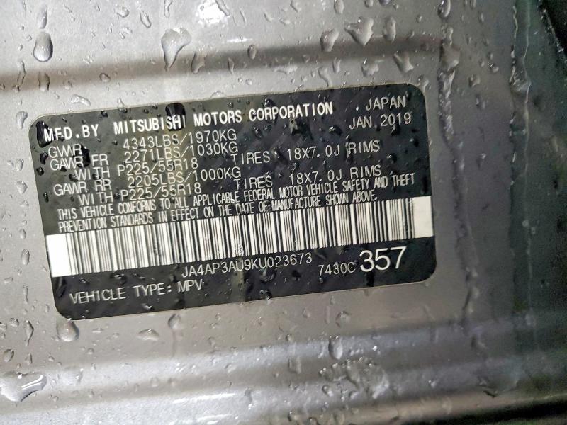 73519805 :رقم المزاد ، JA4AP3AU9KU023673 vin ، 2019 Mitsubishi Outlander Sport مزاد بيع