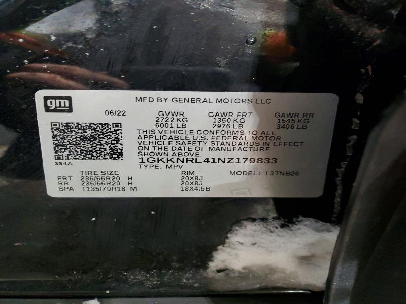 75020595 :رقم المزاد ، 1GKKNRL41NZ179833 vin ، 2022 Gmc Acadia مزاد بيع