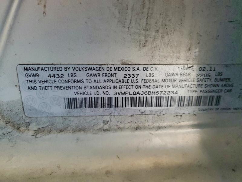 73562565 :رقم المزاد ، 3VWPL8AJ6BM672234 vin ، 2011 Volkswagen Jetta مزاد بيع